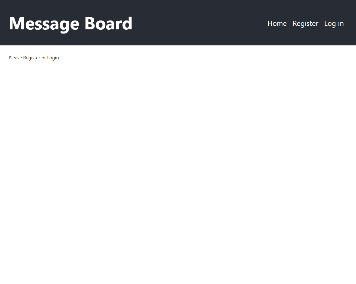 Screenshot of message board app